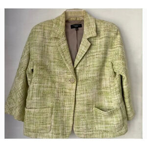 Talbots Lime Green Single Button Tweed Career Blazer Jacket Sz 8 Fully Lined